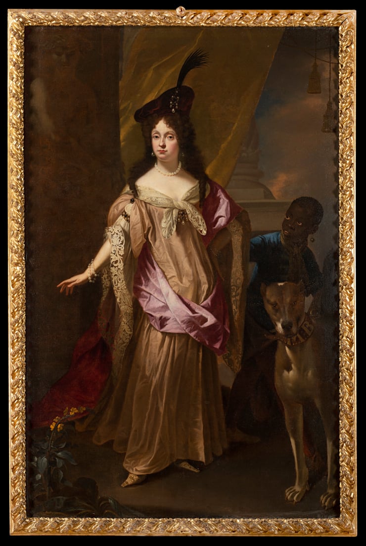 Salomon Adler, Portrait of a noble woman with a dark servant and a dog