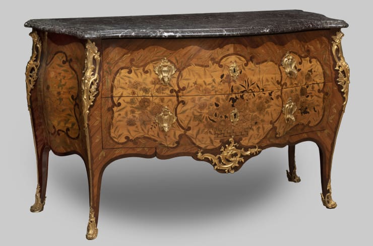 Jacques Philippe Carel, Exceptional Louis XV commode with floral marquetry
