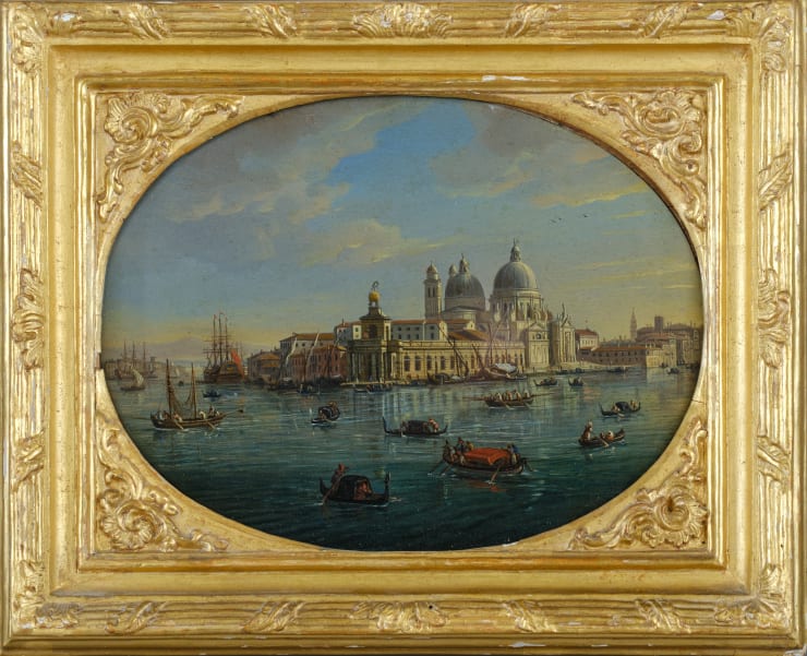 Gaspar Van Wittel, called Vanvitelli, Coppia di Vedute: 1)Venezia. Veduta della Punta della Dogana e Santa Maria della Salute. 2) Napoli. Veduta della Darsena delle galere e di Castel Nuovo