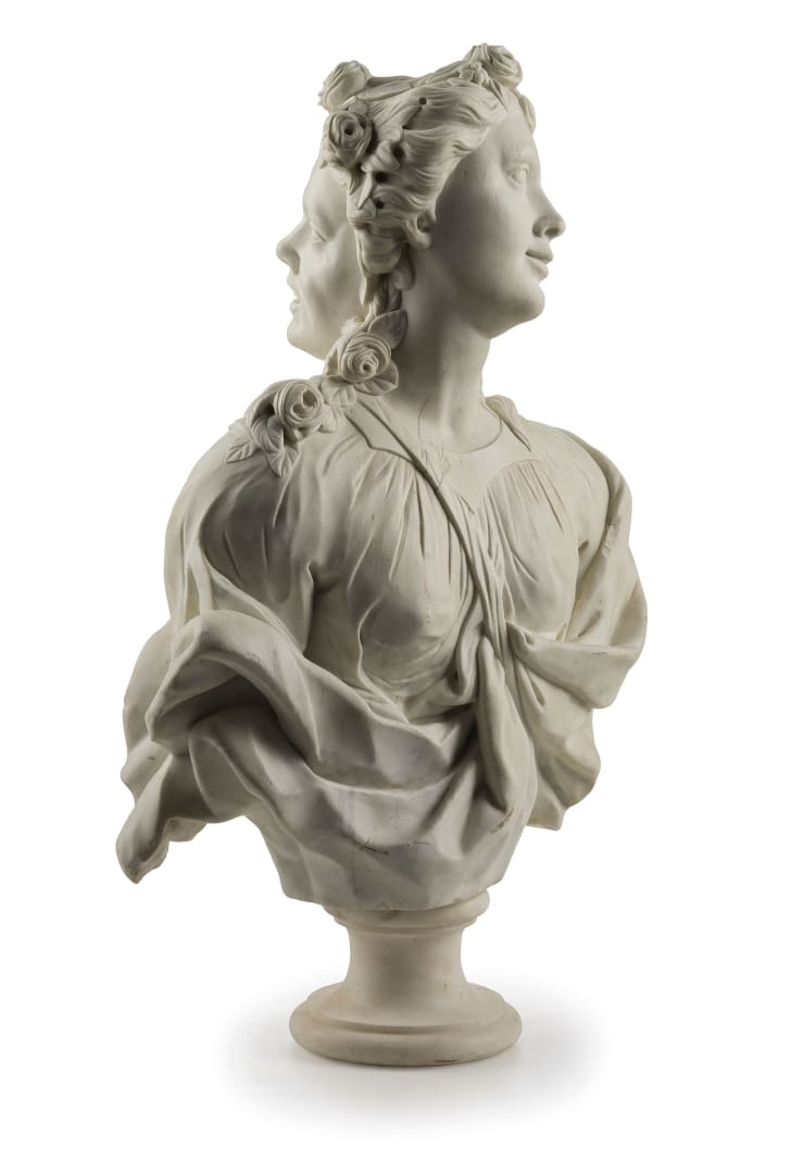 Two-faced white marble sculpture , 18th - 19th century