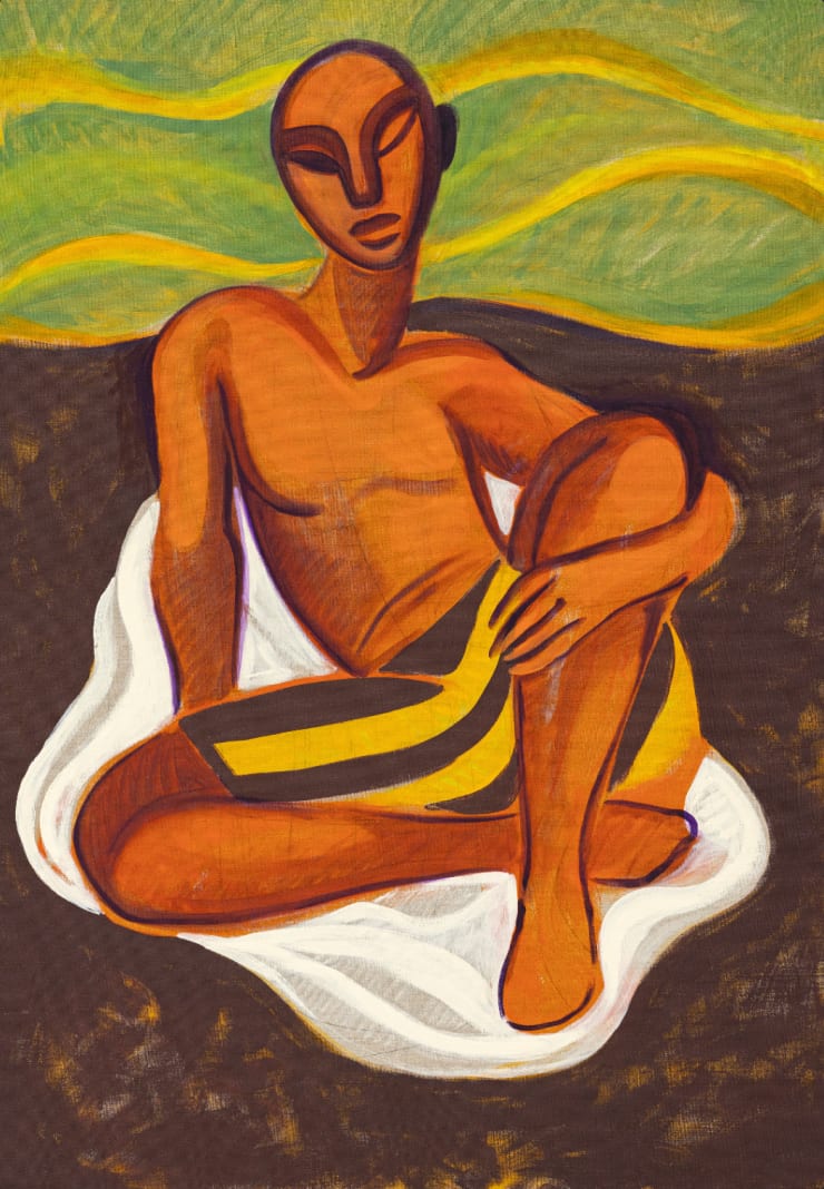 Rachel Marsil, Devant la mer agitée, un homme, 2024