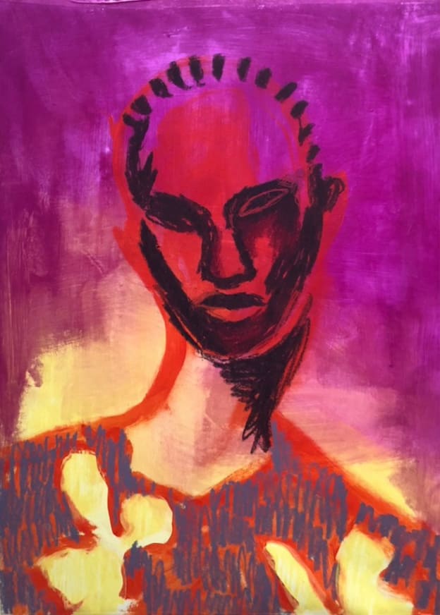Rachel Marsil, Portrait aux fleurs, rose, 2022