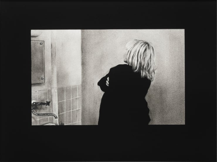 Nina Mae Fowler Blonde, 2019 Charcoal on paper and hand painted glass 246 x 325 mm