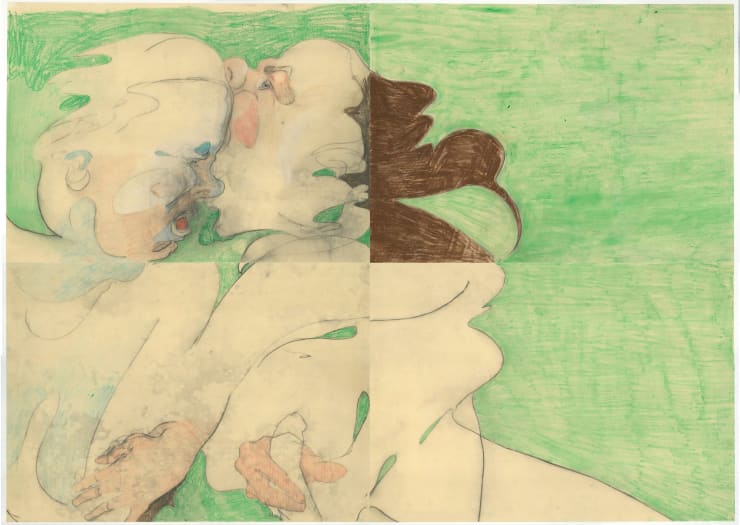 Cat Roissetter Green Goblin, 2020 Coloured pencil, graphite, crayon on linseed, turps and cooking oil primed paper 1275 x 1800 mm Framed 1315 x 1835 mm