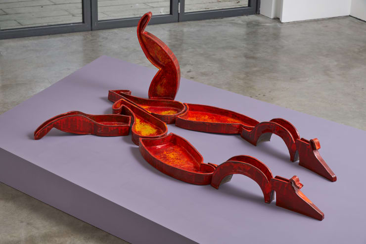 Paloma Proudfoot I'm afraid I haven't been honest with you, 2018 Glazed black earthenware and melted glass 530 x 950 x 1570 mm (dimensions variable)