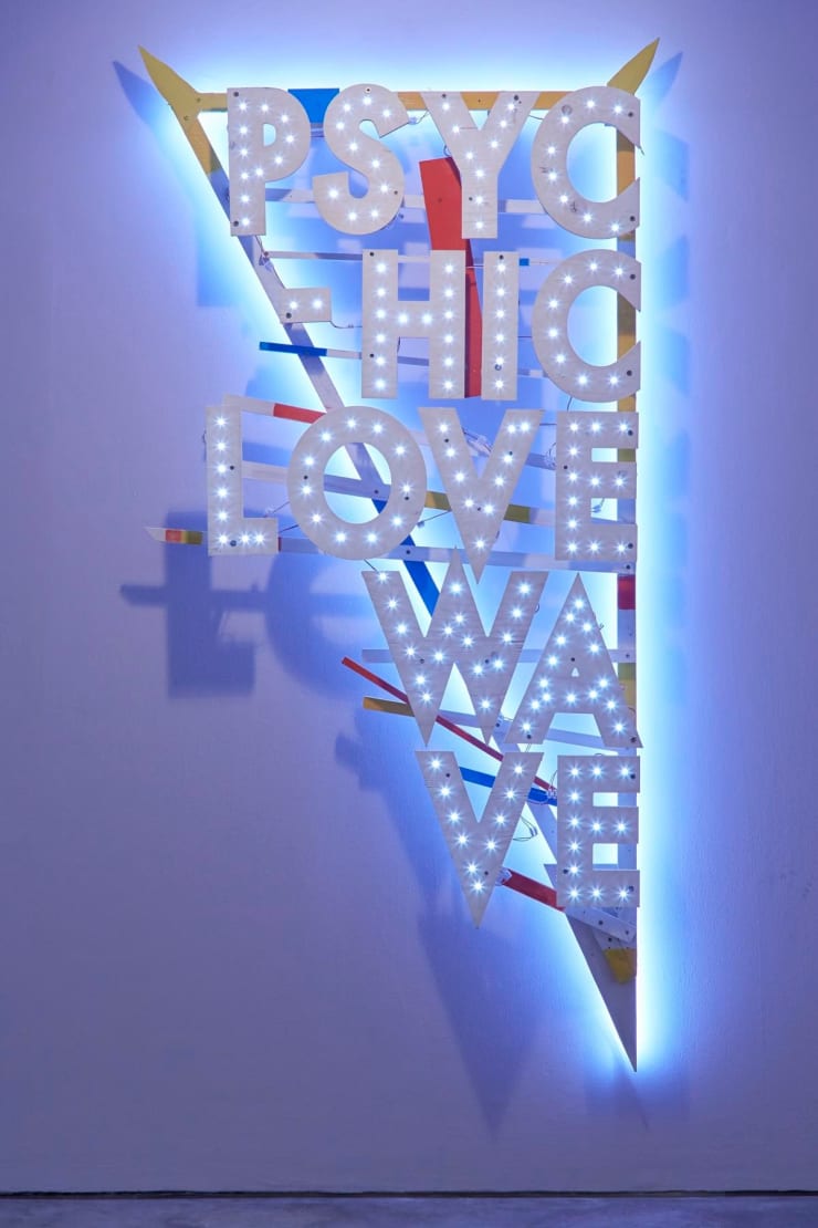 Robert Montgomery Psychic Love Wave, 2017 Wood, acrylic paint, copper and low consumption LED lights 1870 x 900 x 140 mm Edition of 5 plus 1 artist's proof
