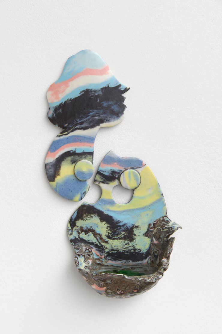 Bea Bonafini Alchemical Siren, 2019 Stained porcelain, black clay, sea glass and salted water 20 x 10 cm