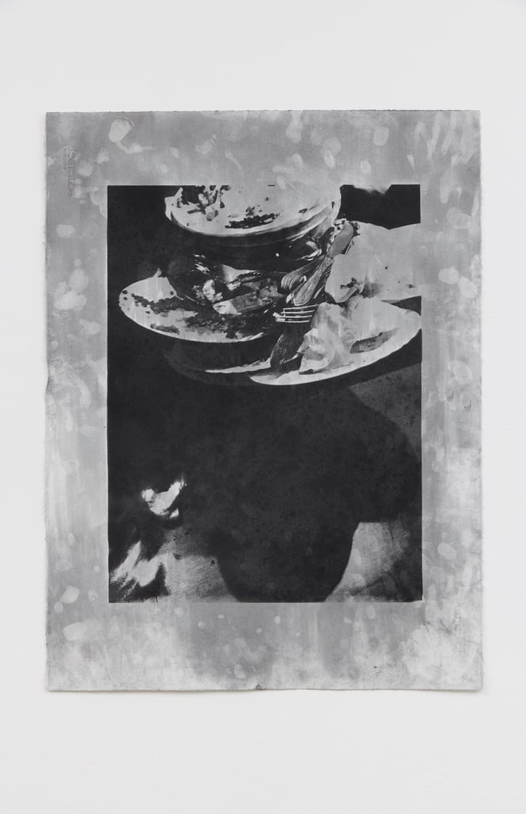 Olu Ogunnaike Dead Chat, 2018 Charcoal silkscreen on paper 760 x 560 mm
