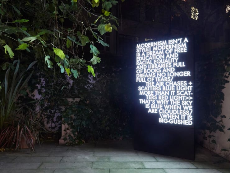 Robert Montgomery Hammersmith Poem, Black Metal Version, 2017 Black painted laser cut aluminium with12V LED lighting 1800 x 1200 mm Edition of 3