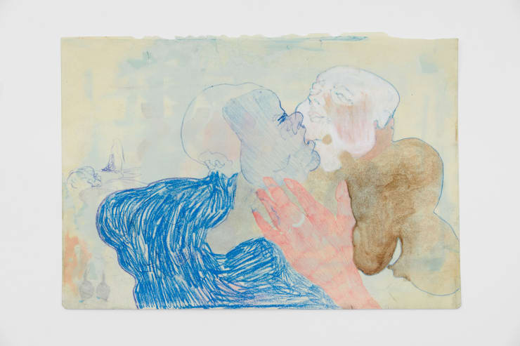 Cat Roissetter One Lover Softly, 2020 Colour pencil, graphite, crayon, on olive oil primed paper 297 x 420 mm