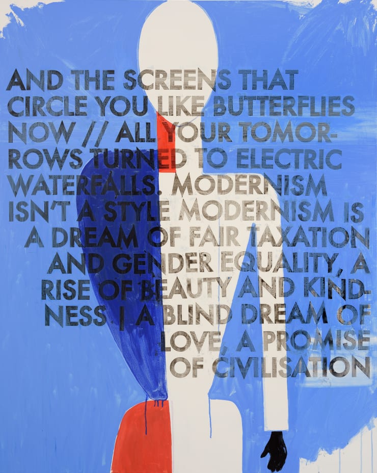 Robert Montgomery Hammersmith Poem/Malevich Painting (And The Screens That Circle You Like Butterflies Now), 2017 Acrylic and oil on canvas 1525 x 1215 mm