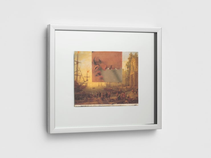 Katelyn Eichwald Feeling #6, 2025 Oil, inkjet print, and tape on postcard in polished aluminium frame with mirror mount 22 x 25 cm 8 5/8 x 9 7/8 in