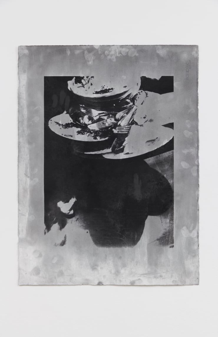 Olu Ogunnaike Dead Chat, 2018 Charcoal silkscreen on paper 760 x 560 mm