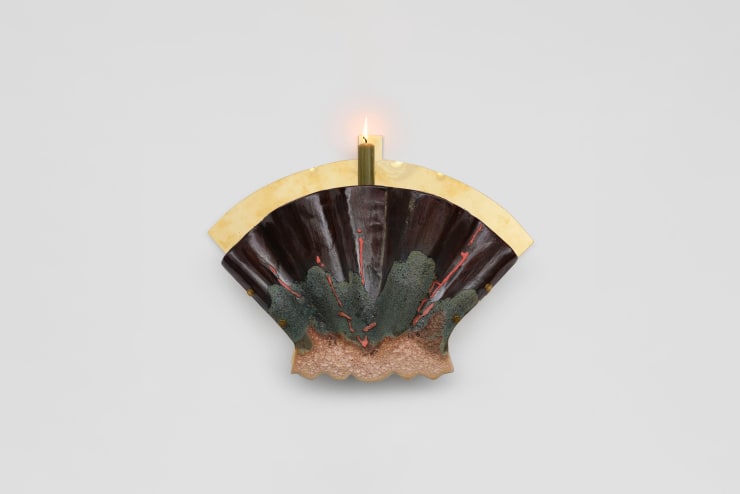 House of Goblin Scallop Sconce 2, 2024 Brass, steel, glazed stoneware 34 x 43 x 8 cm 13 3/8 x 16 7/8 x 3 1/8 in
