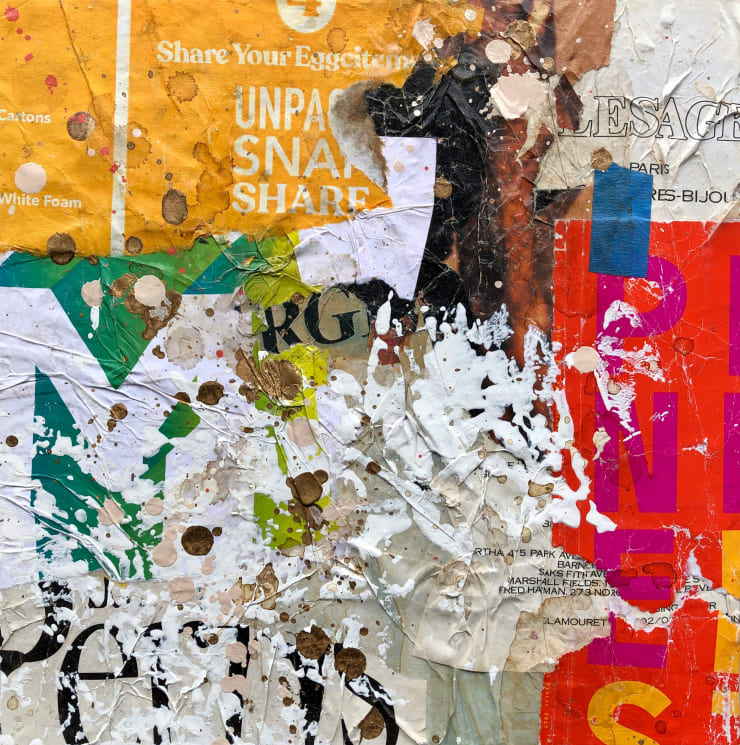 Samuel E Vazquez #198, 2018 Found materials, acrylic, tape, spray enamel, and latex on panel 12 x 11 7/8 Signed and dated verso