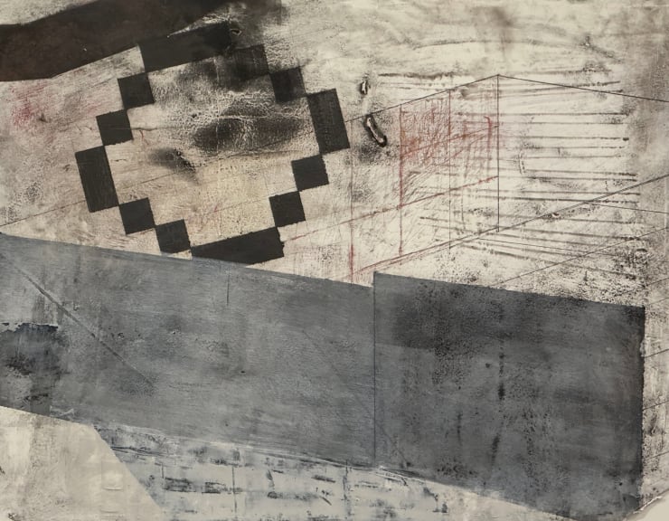 Ramon Bonilla Game-Over Sunset Acrylic, graphite, oil pastel, pencil, pigment and polymer over paper. 23” H x 30” 1/2” W