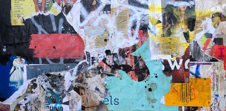 Samuel E Vazquez #519, 2025 Found materials, acrylic, ink, graphite, spray enamel, and latex on panel 24 x 48 Signed and dated verso