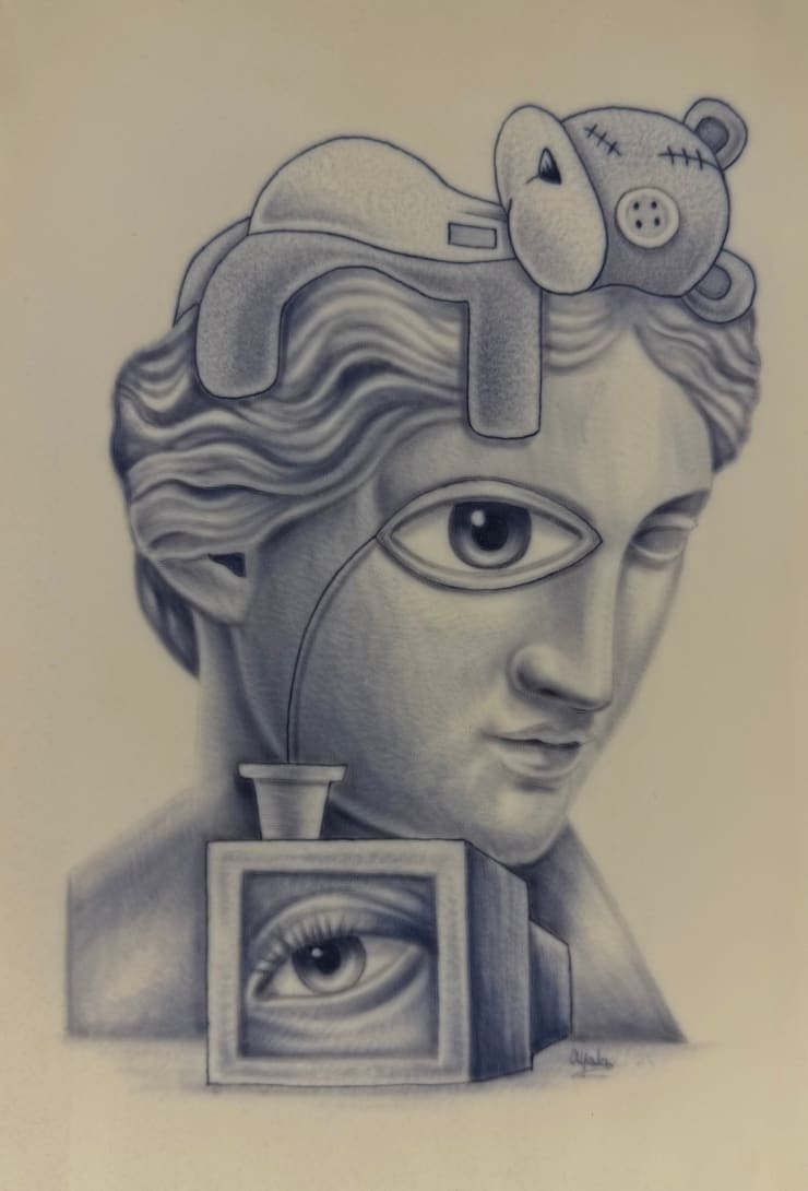 Carlos Ayala Barreto Descansando en tu Mirada , 2025 Tatto on Silicone 12" X 8" Signed and dated verso