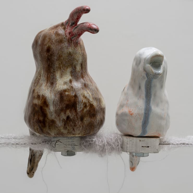 Sunwoo Jung Bird 03 & Bird 04, 2024 Glazed ceramics, nut, epoxy resin 18 x 10 x 20 cm 7 1/8 x 4 x 7 7/8 in