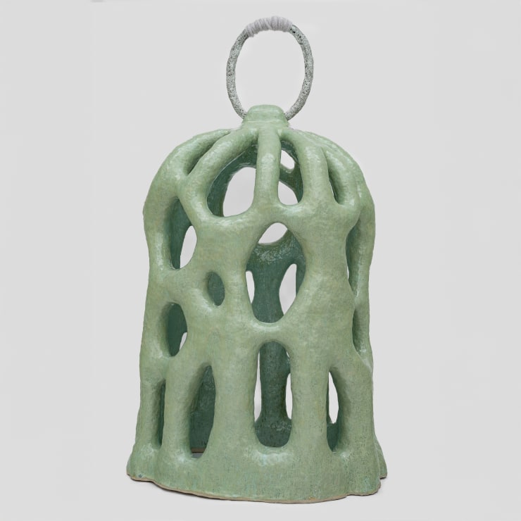 Sunwoo Jung Soft cage 01, 2024 Glazed ceramics, knitted yarns 123 x 77 x 55 cm 48 3/8 x 30 1/4 x 21 5/8 in