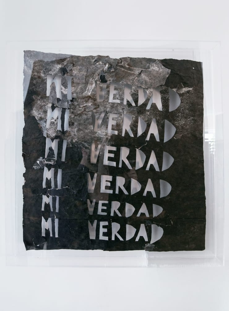 Virginia Guilisasti Mi Verdad (My Truth), 2024 Cropped asphalt paper in a transparent acrylic box 99 x 79 x 5,5 cm
