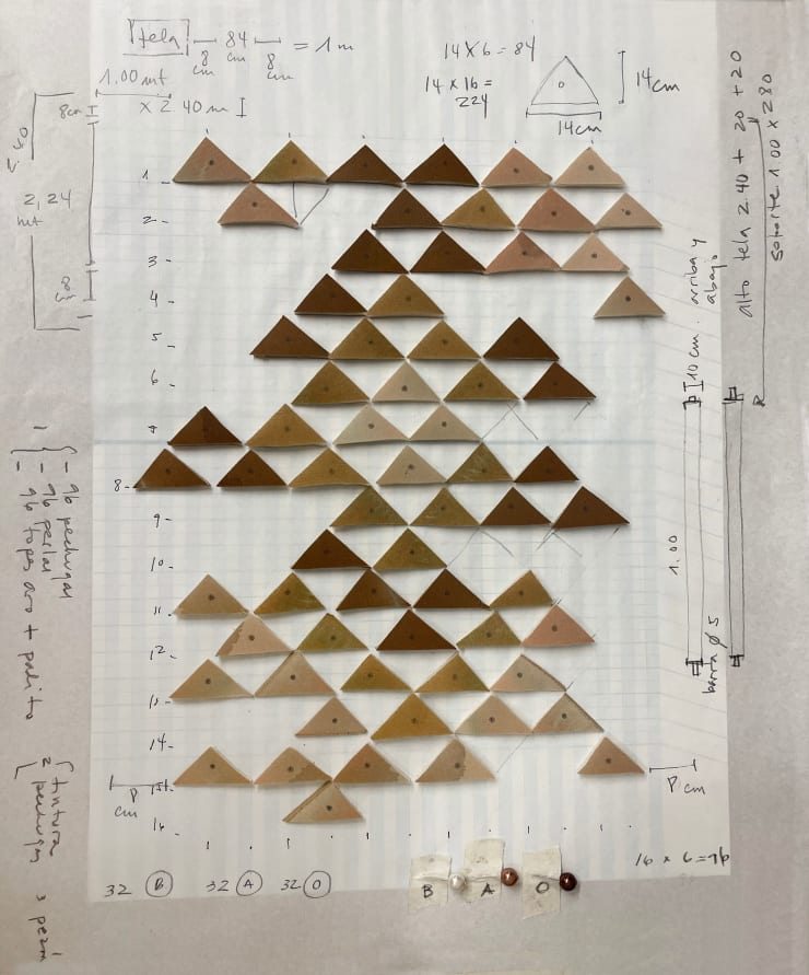 Fernanda Gutiérrez Boceto Decencia I, 2022 Grafito y trozos de almohadillas de sostén sobre papel para trazado 45 x 55 cm