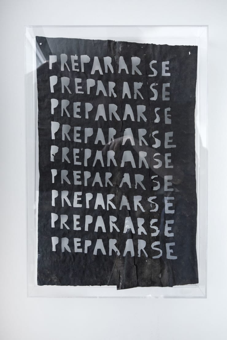 Virginia Guilisasti Prepararse (Prepare), 2024 Cropped asphalt paper in a transparent acrylic box 59 x 46 x 5,5 cm