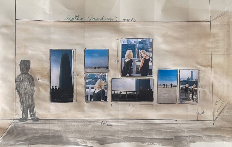 Hipermercado Casino Boceto montaje Información privilegiada II, 2014 Graphite and printed photographs glued on paper 29 x 41 cm