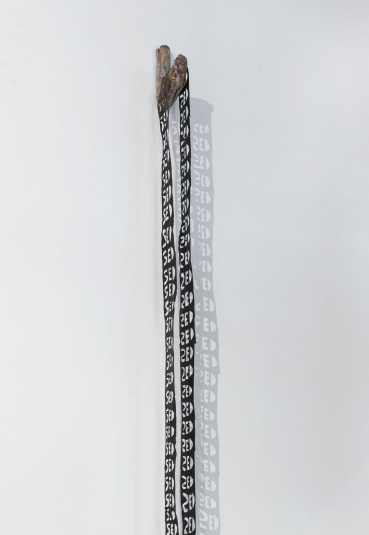 Virginia Guilisasti Sed (Thirst), 2024 Cropped asphalt paper laid on found wood 20 x 210 x 15 cm
