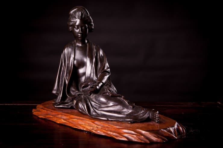 Meiji Bronze Figurine of A Reclining Japanese Lady