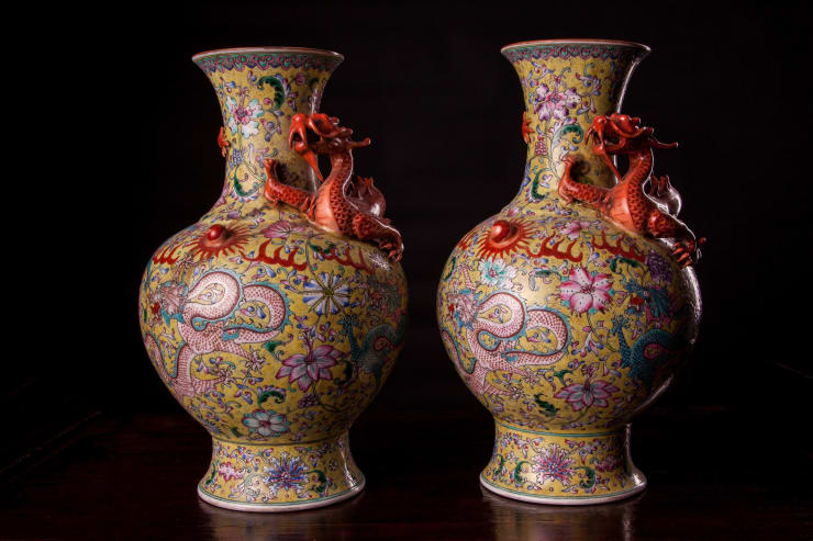 A Pair of Modern Cantonese Vases