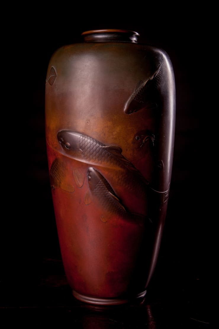 A Meiji Period Bronze Vase with Everted Shallow Neck