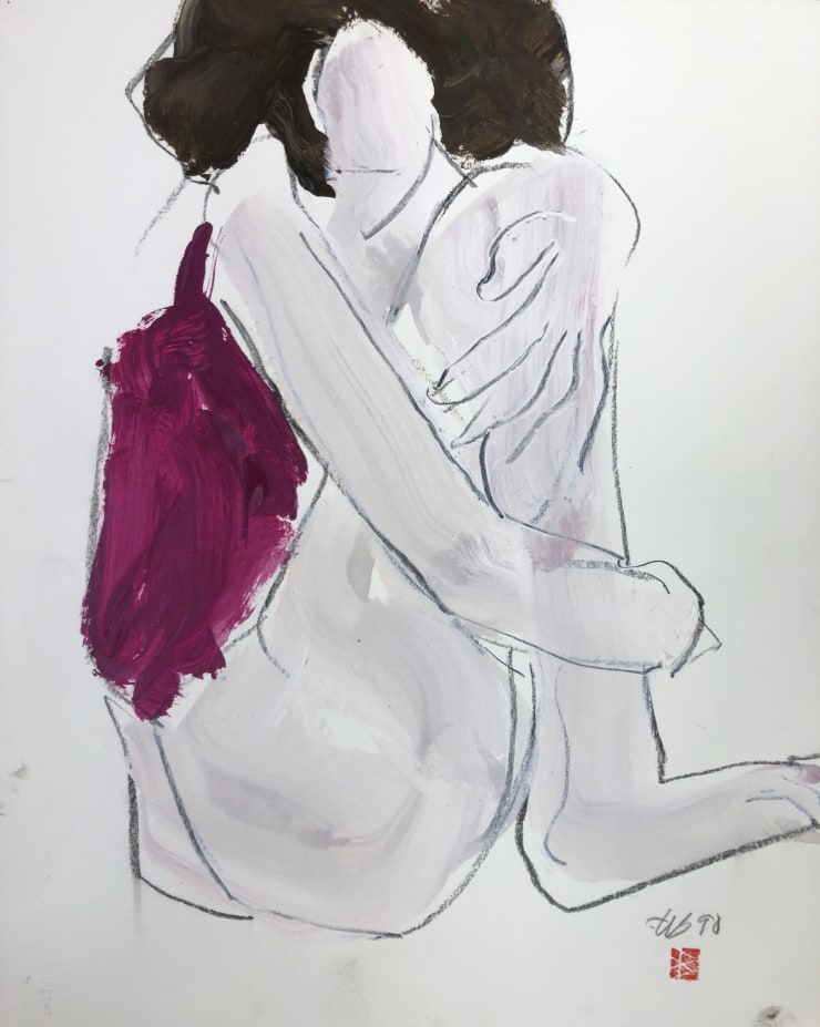 Freeman W. Butts Figurative Artwork by Freeman W. Butts (1928-1998), 1990 Charcoal and acrylic on cotton rag paper. Artist stamp, initials, and date. 14 x 17