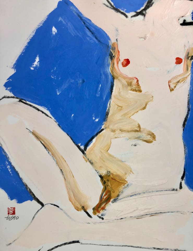 Freeman W. Butts Figurative Artwork by Freeman W. Butts (1928-1998), 1990 Charcoal and acrylic on cotton rag paper. Artist stamp, initials, and date. 14 x 17