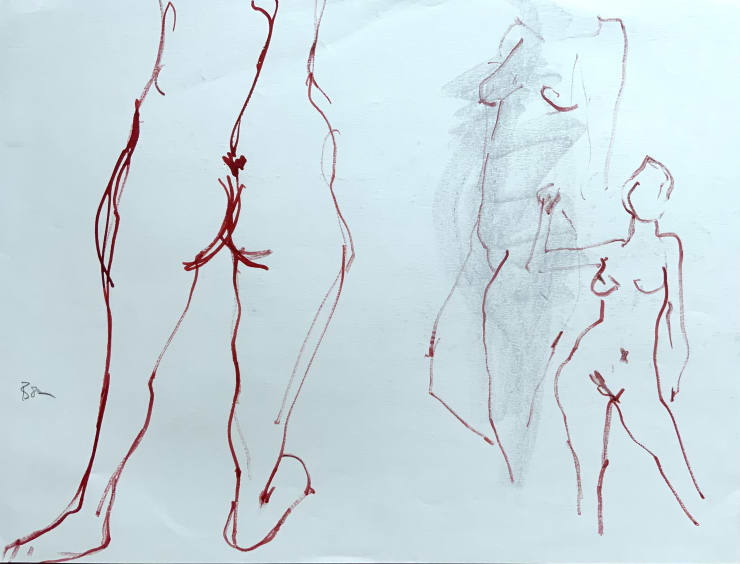 Freeman W. Butts The Red Line Figures, 1982 Ink and charcoal on paper 18 x 24 inches Signed lower left