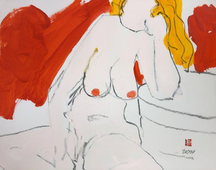 Freeman W. Butts Figurative Artwork by Freeman W. Butts (1928-1998), 1990 Charcoal and acrylic on cotton rag paper. Artist stamp, initials, and date. 14 x 17