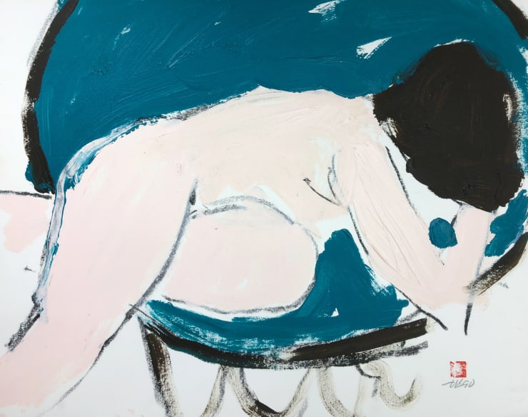 Freeman W. Butts Figurative Artwork by Freeman W. Butts (1928-1998), 1990 Charcoal and acrylic on cotton rag paper. Artist stamp, initials, and date. 14 x 17