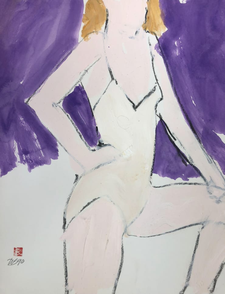 Freeman W. Butts Figurative Artwork by Freeman W. Butts (1928-1998), 1990 Charcoal and acrylic on cotton rag paper. Artist stamp, initials, and date. 14 x 17