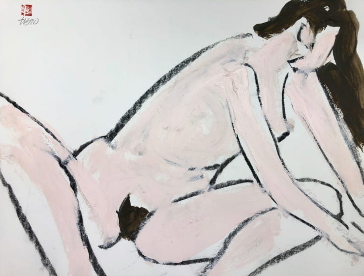 Freeman W. Butts Figurative Artwork by Freeman W. Butts (1928-1998), 1990 Charcoal and acrylic on cotton rag paper. Artist stamp, initials, and date. 14 x 17