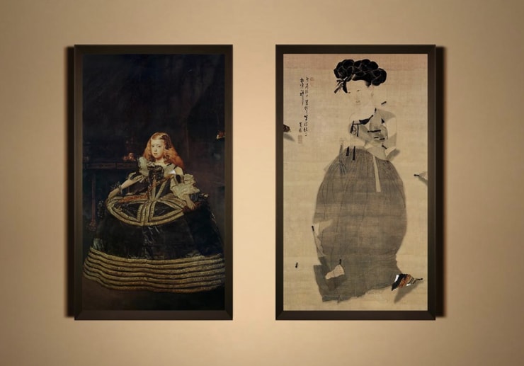 Lee Leenam Miindo, Velazquez and Some Ants, 2011 Two 55" LED TVs 4m 50s Edition of 6 plus 2 artist's proofs