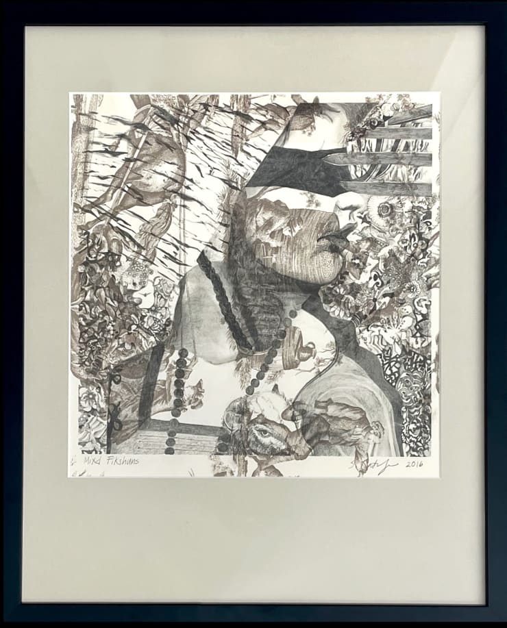 Sarah Ratchye Mixt Fikshunz, 2016 Graphite on paper 16 x 14 in 41 x 36 cm Signed and dated lower right “S. Ratchye 2016”