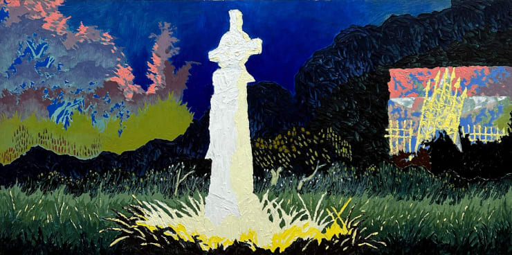 Pasha Smelyantsev Monument Flash, 2024 Oil, oil pastel, cold wax, graphite primed panel 24 1/2 x 48 in 62.2 x 121.9 cm