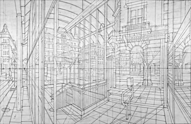 Nathan Walsh Morning in Vienna, 2023 Pencil on paper 24 x 33 in Drawing: 17 1/2 x 28 in