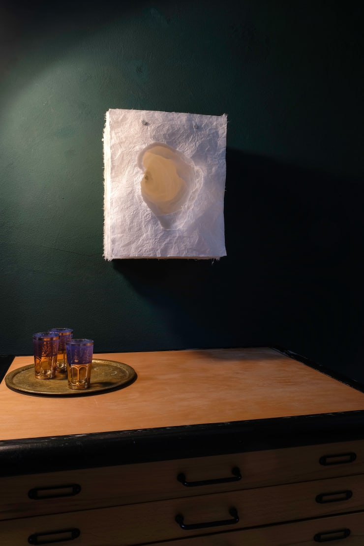 Angela Glajcar Terforation 2021-050, 2021 Hanji paper 34g, torn, metal and plastic mount 14 1/8 x 12 1/4 x 8 1/4 in 36 x 31 x 21 cm