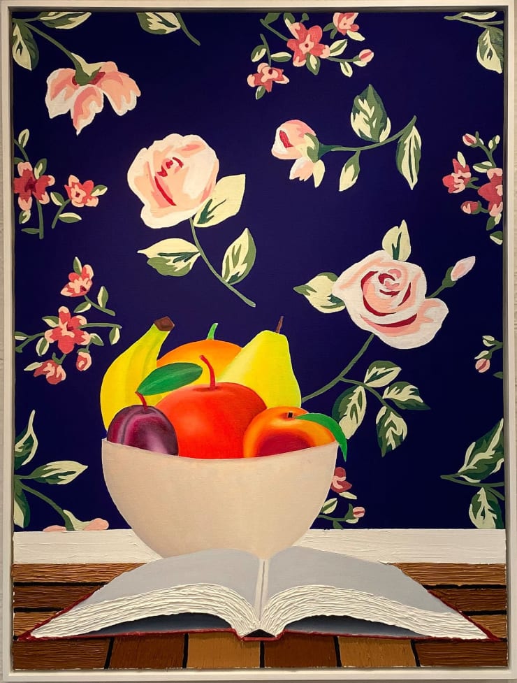 Bowl of Fruit with Open Book