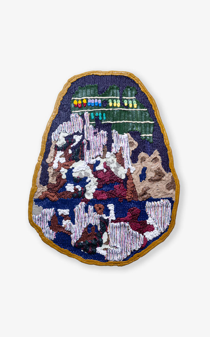 Artwork by Troy Makaza inspired by colourful pills and black board at GALERIE FARAH FAKHRI, Abidjan, Ivory Coast