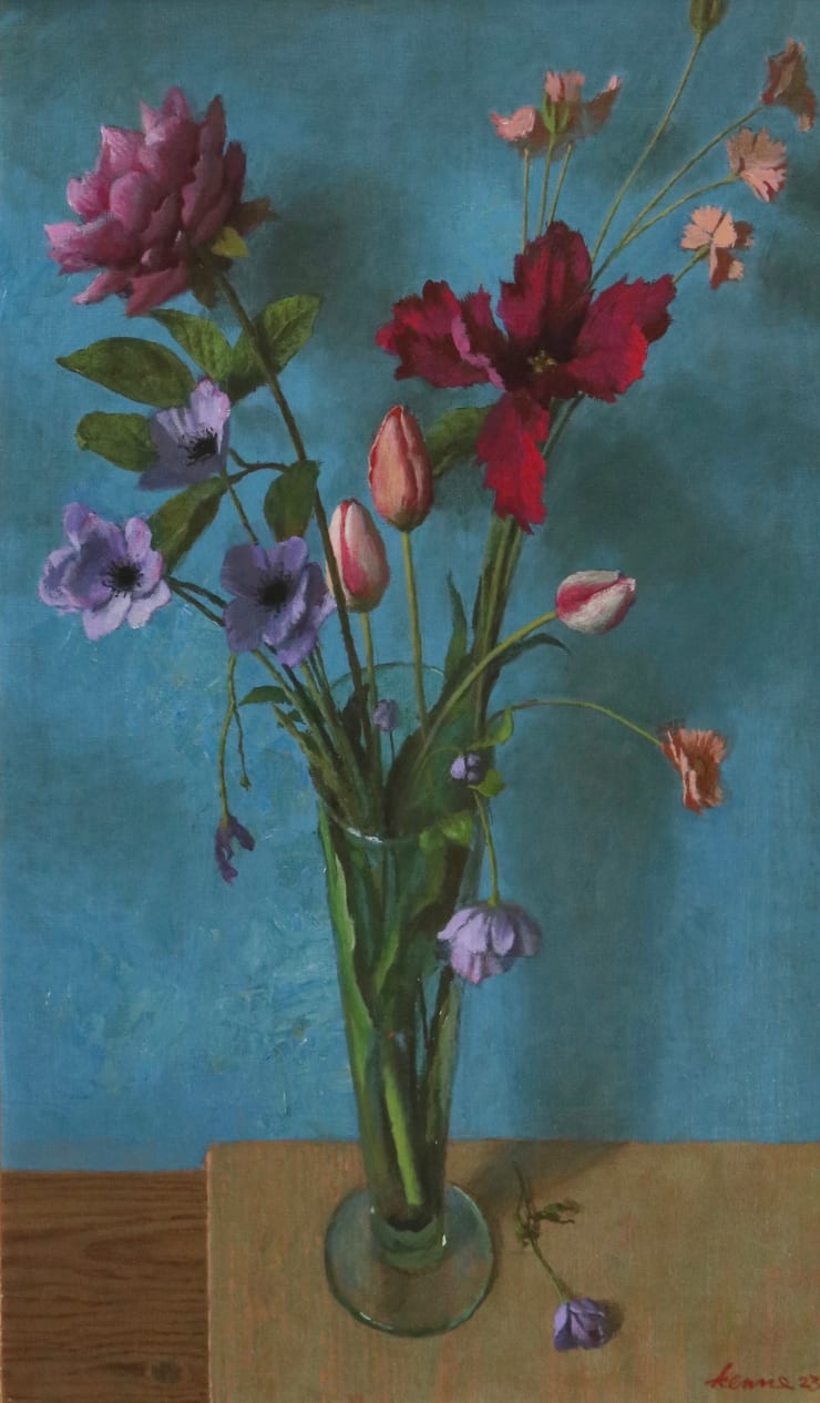 Kenne Grégoire, Bloemen tegen blauw, 2023