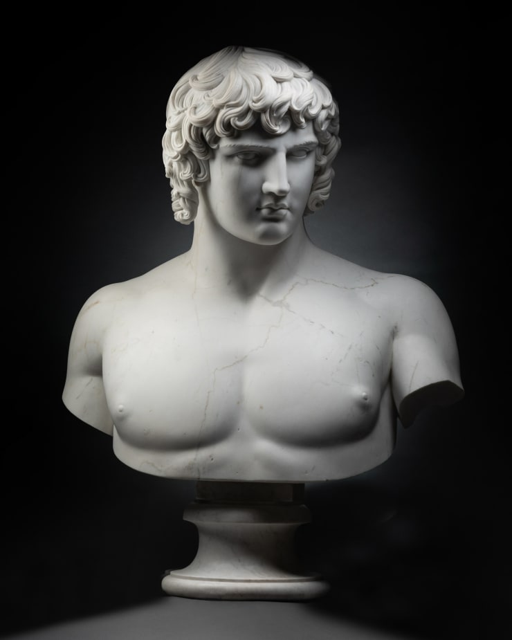 Italy, Rome, Monumental bust f Antinous from Hadrian’s villa, 19th Century