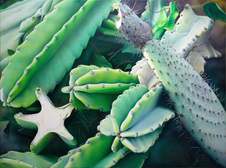 photorealistic painting of a group of cacti