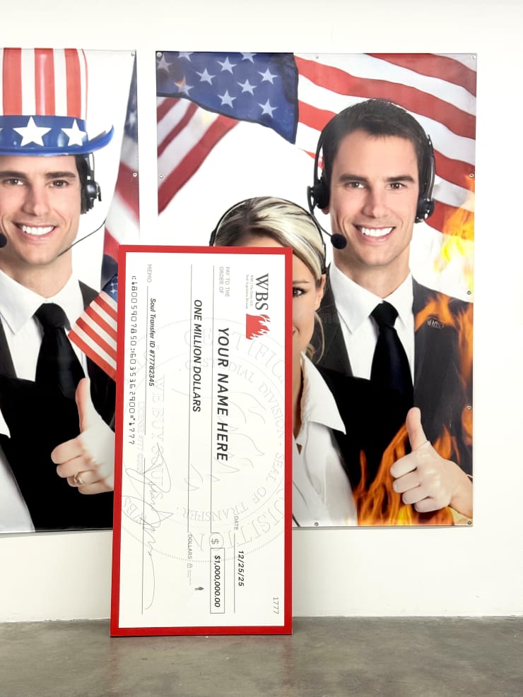 giant check with "your name here" painted on it